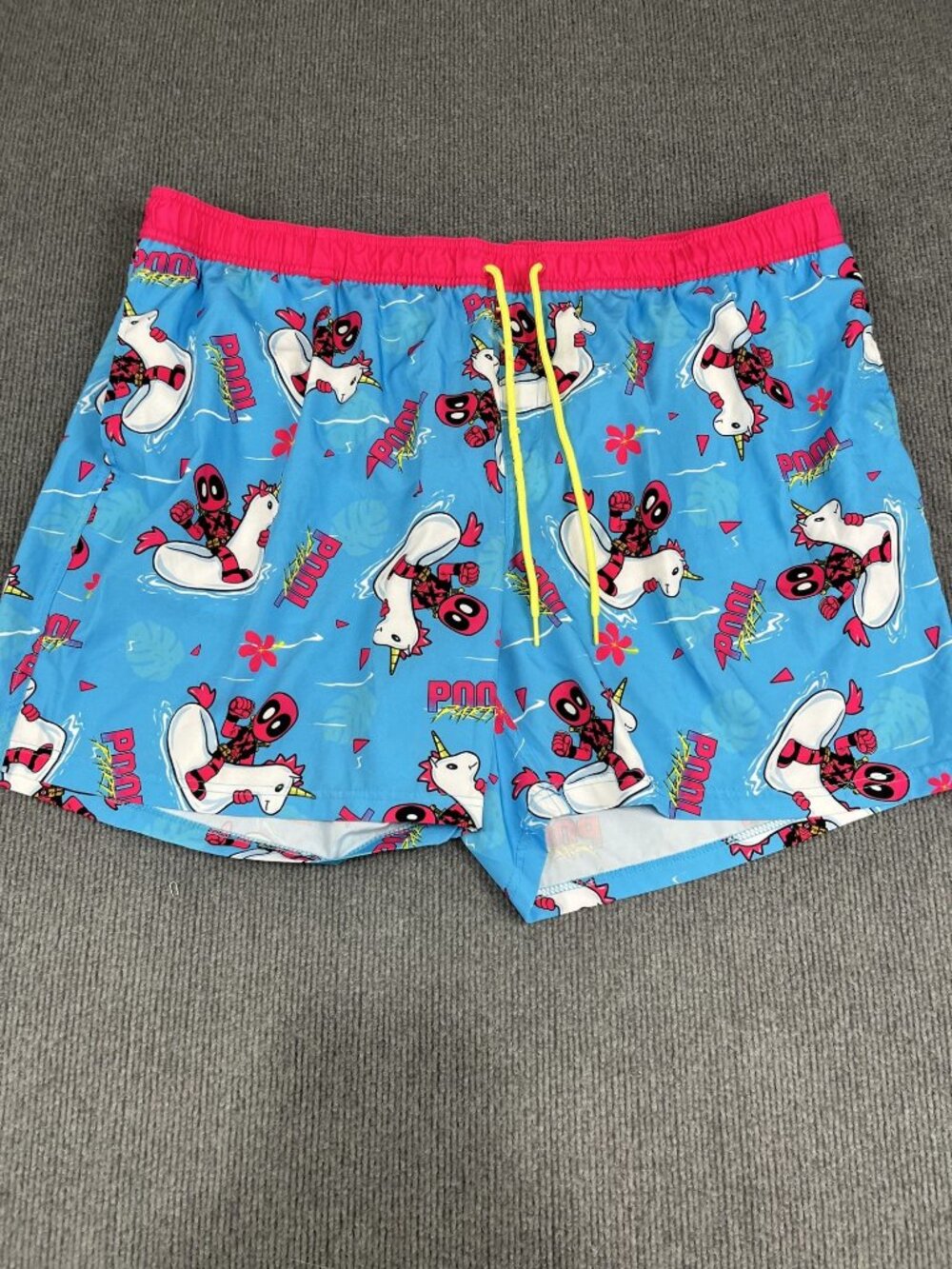 Marvel Deadpool Mens Pool Party Unicorn Print Swim Trunks Elastic Waist 3XL